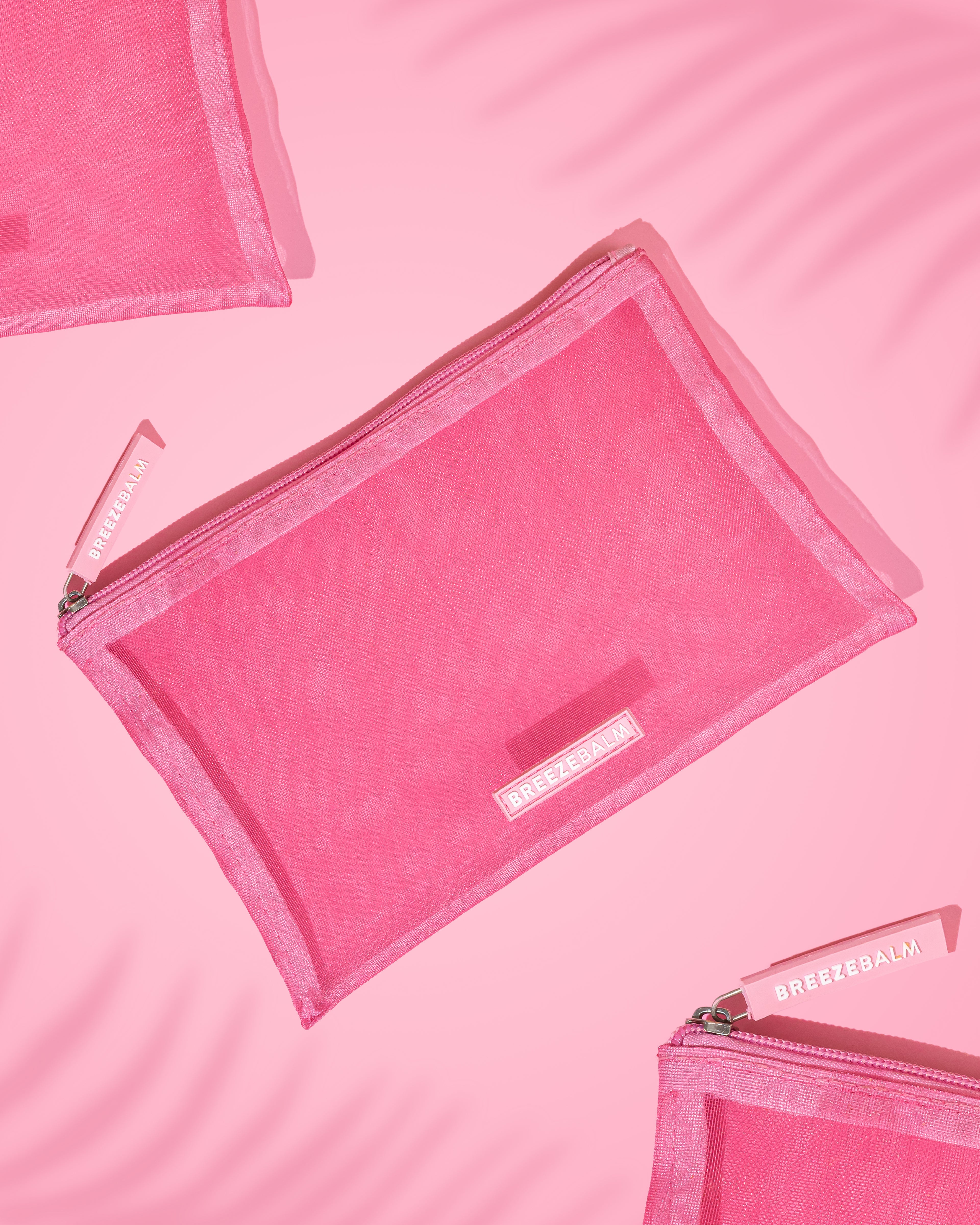 pink mesh beauty bag with zip